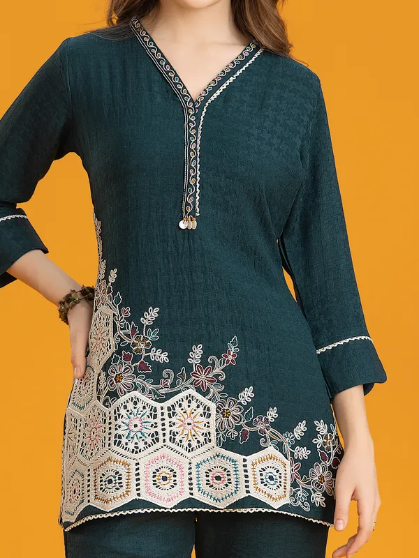 Rama blue silk embroidered pant co-ord set
