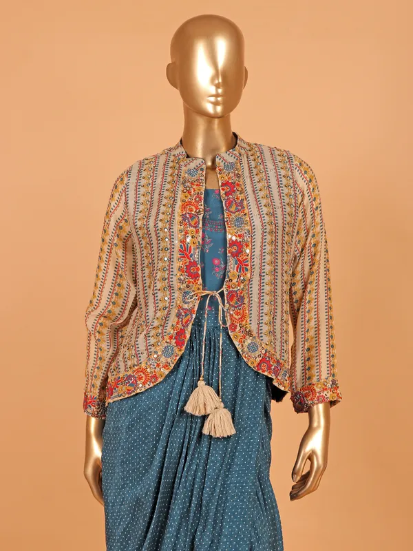 Rama blue silk jacket style designer suit