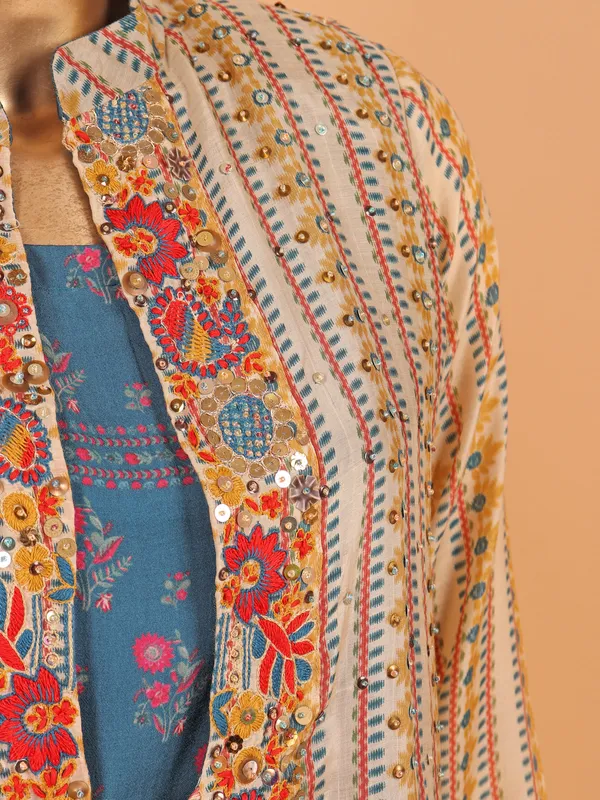 Rama blue silk jacket style designer suit