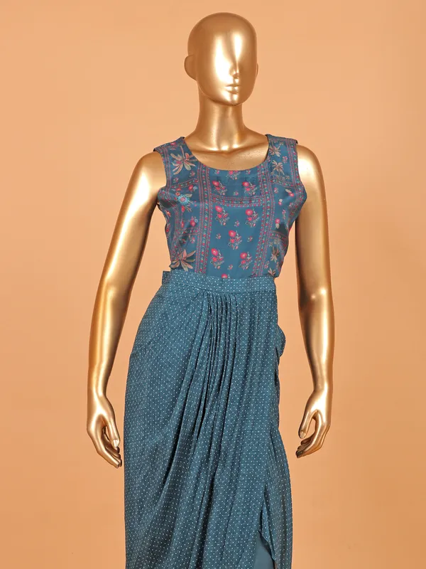 Rama blue silk jacket style designer suit