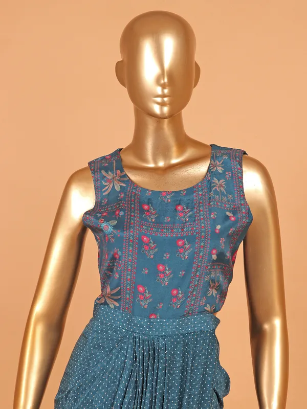 Rama blue silk jacket style designer suit