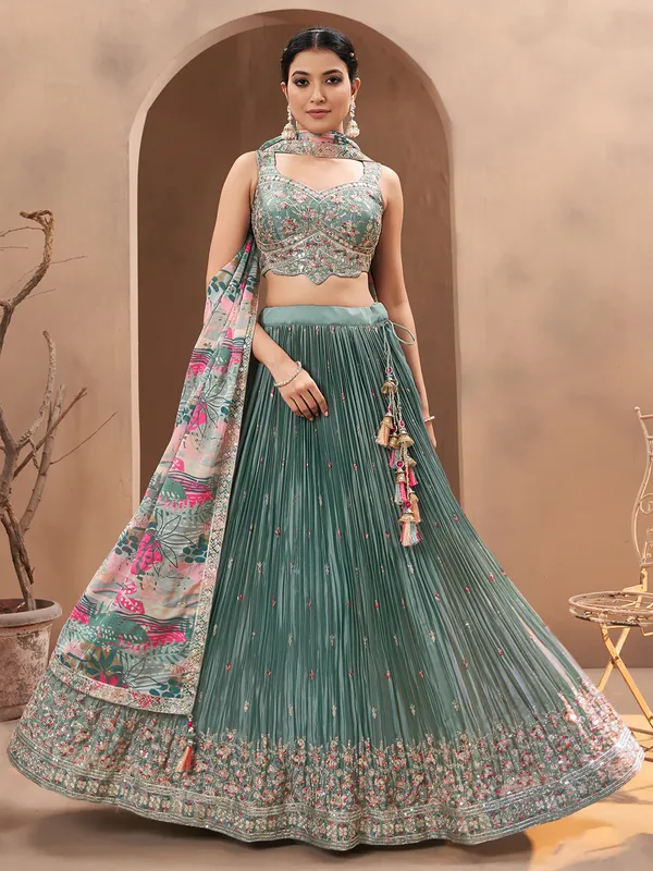 Mint green silk lehenga choli for weddings