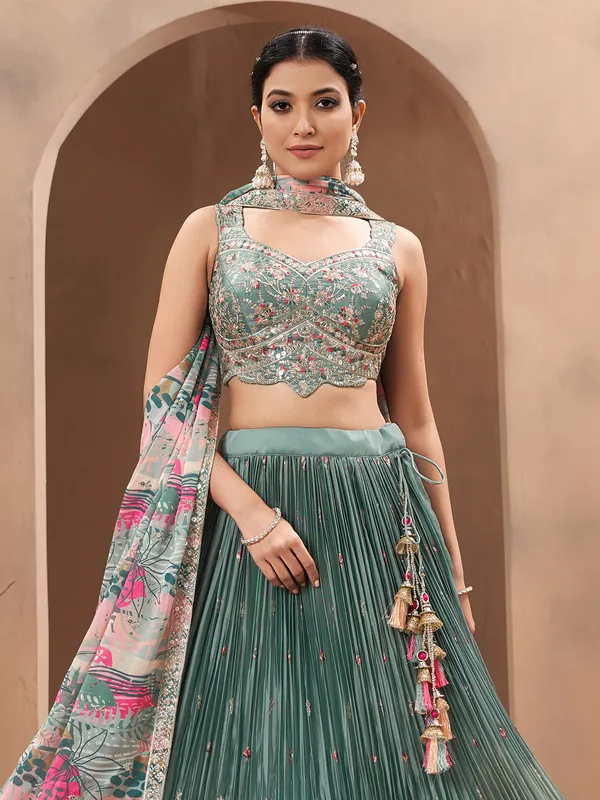 Mint green silk lehenga choli for weddings