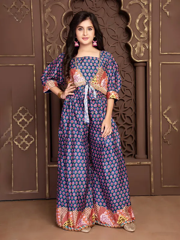 Rama blue silk printed co ord set