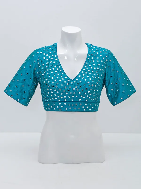 Rama blue silk ready made blouse