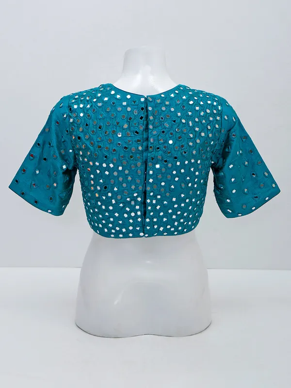 Rama blue silk ready made blouse