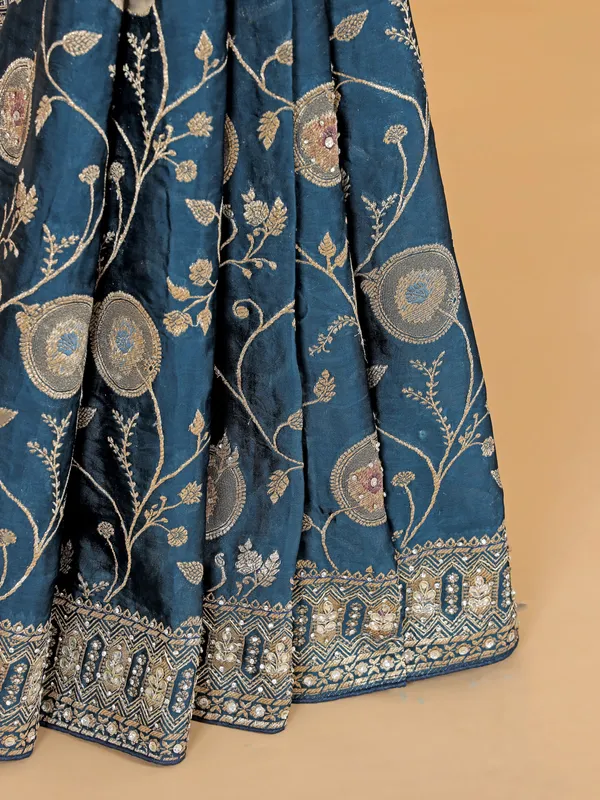 Rama blue silk saree with contrast border