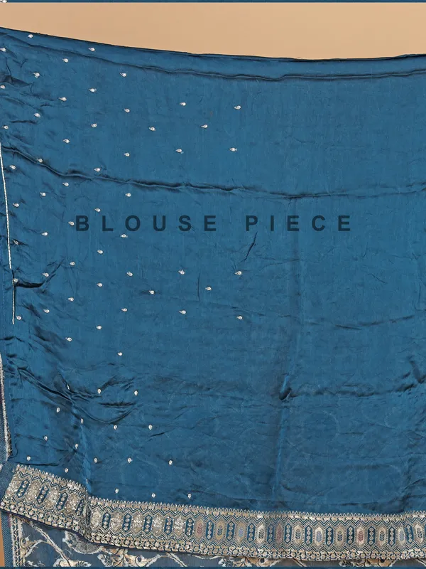 Rama blue silk saree with contrast border