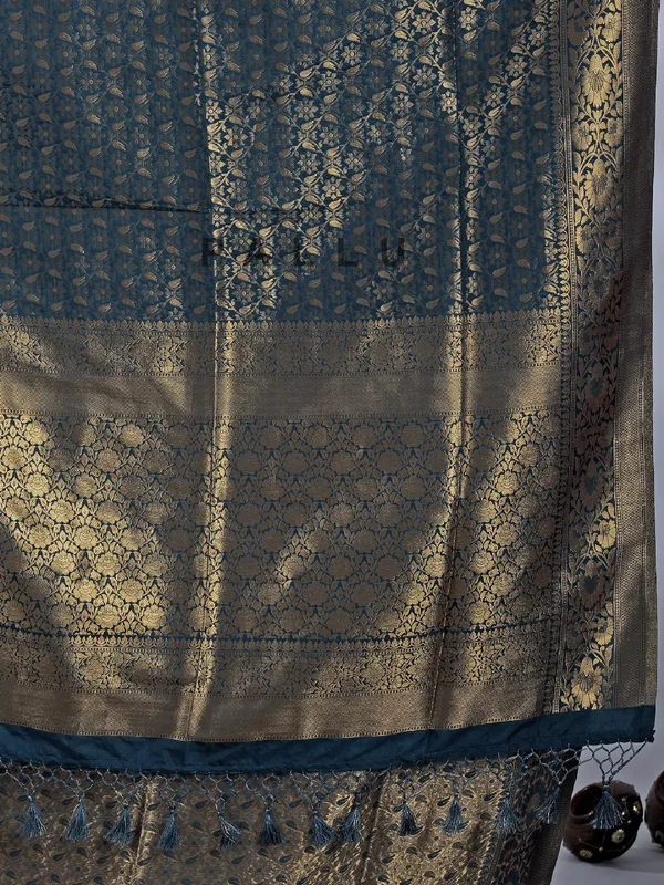 Rama blue silk saree with zari weaving