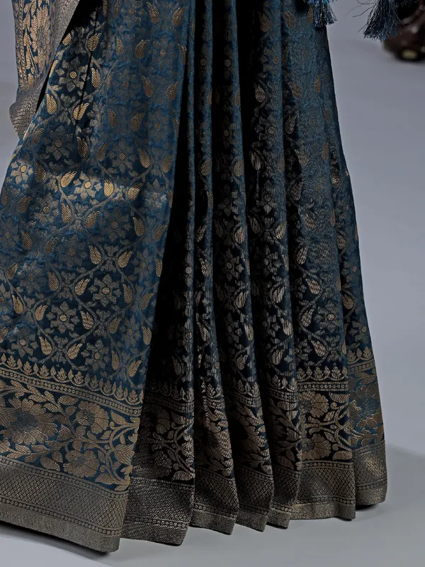 Rama blue silk saree with zari weaving
