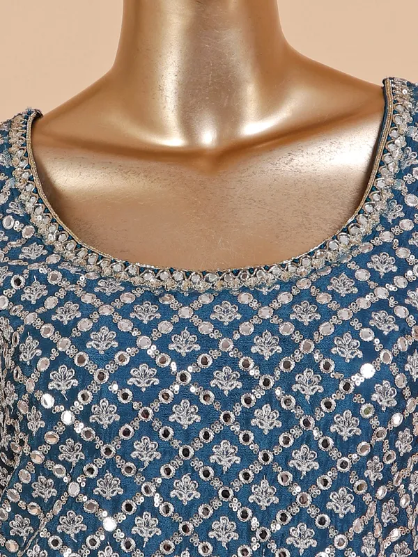 Rama blue silk sharara suit