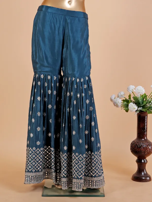 Rama blue silk sharara suit