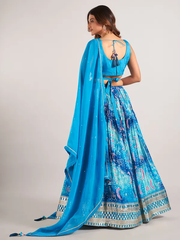 Rama blue silk wedding wear lahenga choli with dupatta