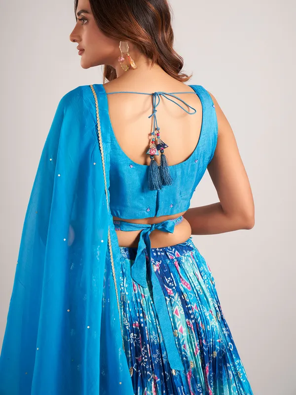 Rama blue silk wedding wear lahenga choli with dupatta