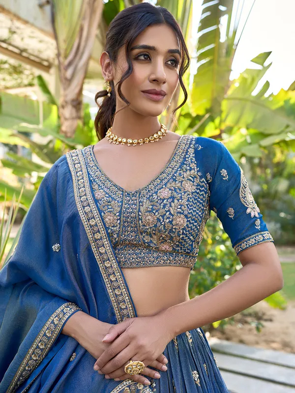 Rama blue silk wedding wear lehenga choli