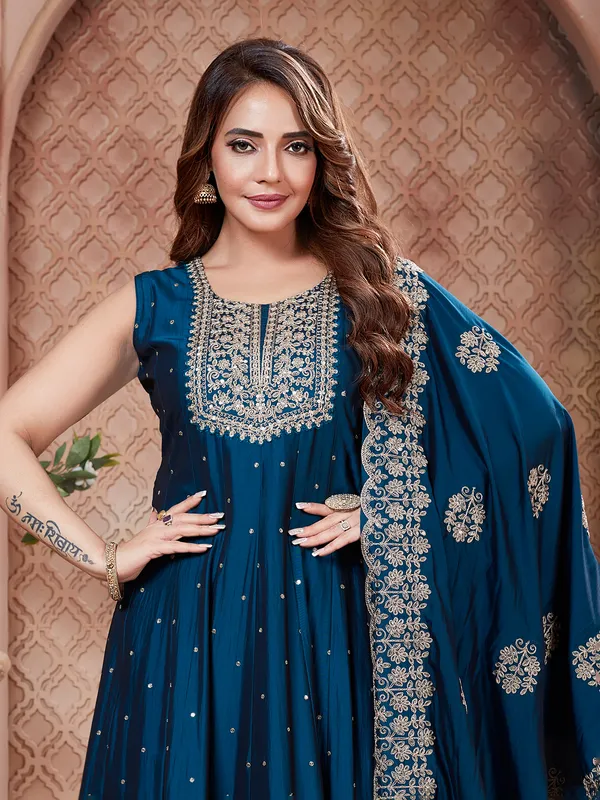 Rama blue silk wedding wear salwar suit