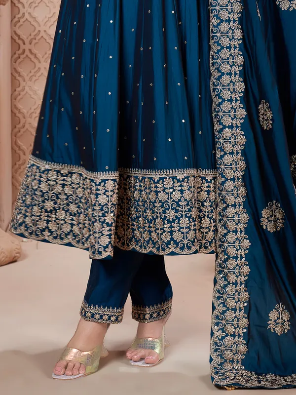Rama blue silk wedding wear salwar suit