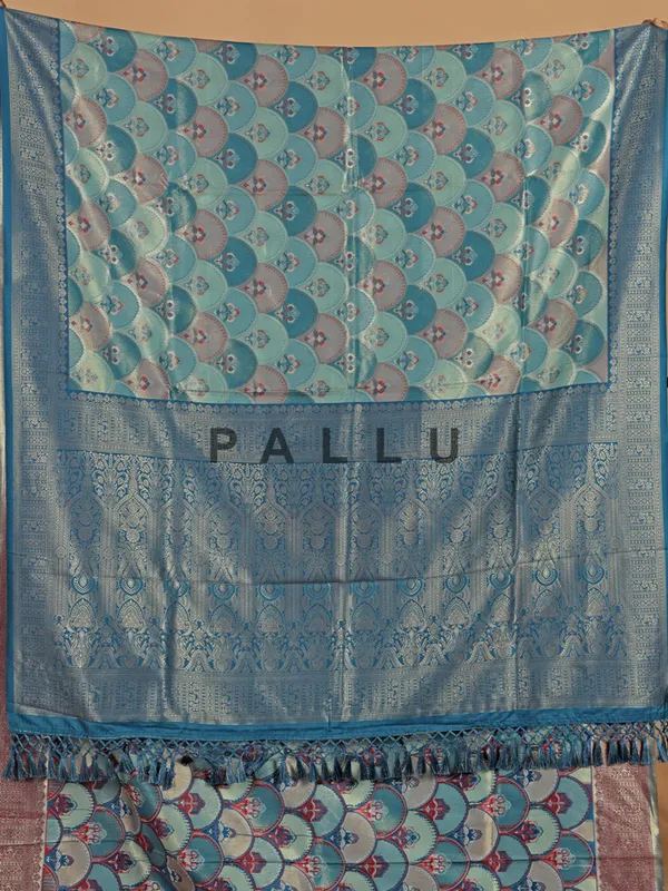 Rama blue silk wedding wear saree