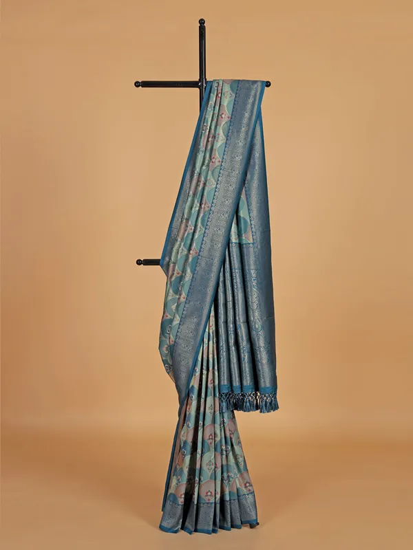 Rama blue silk wedding wear saree