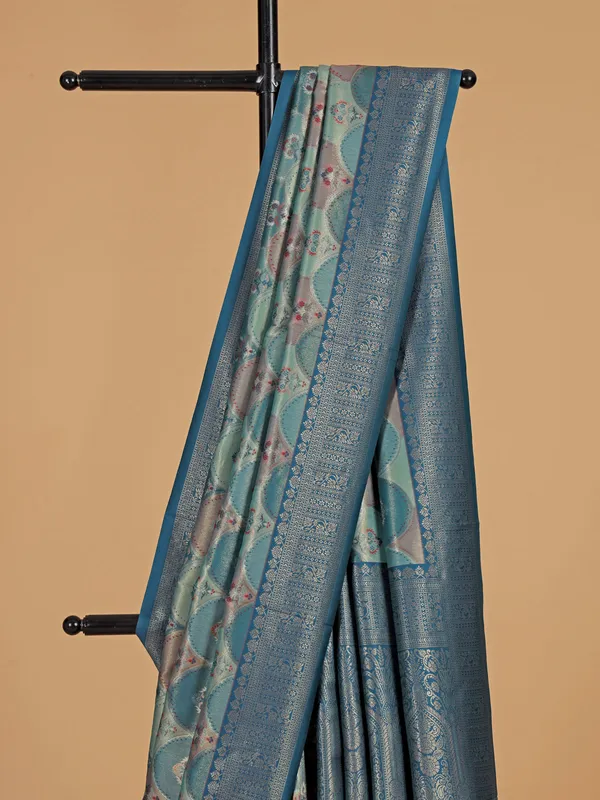 Rama blue silk wedding wear saree