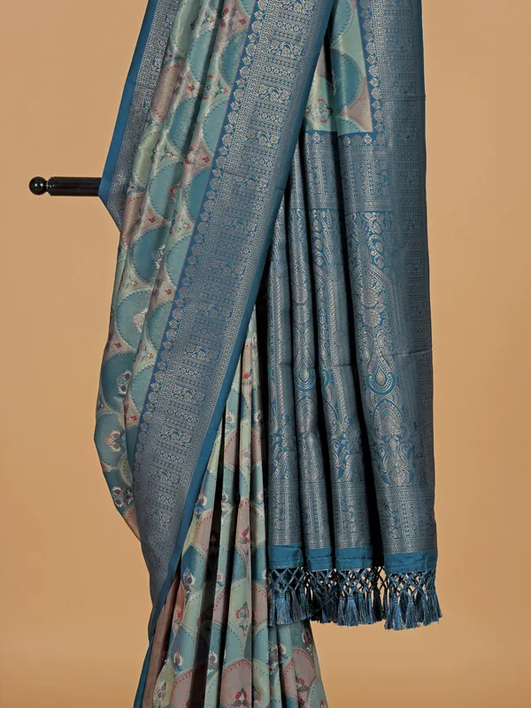 Rama blue silk wedding wear saree