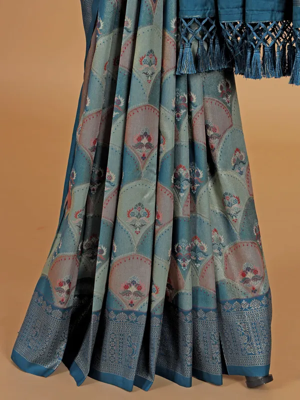 Rama blue silk wedding wear saree
