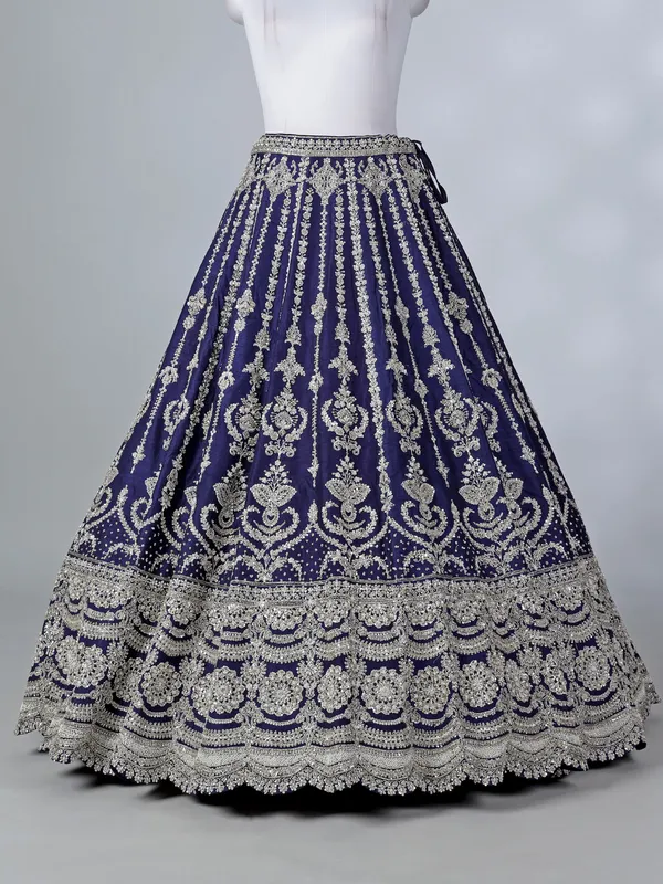 Rama blue silk zari beaded lehenga choli