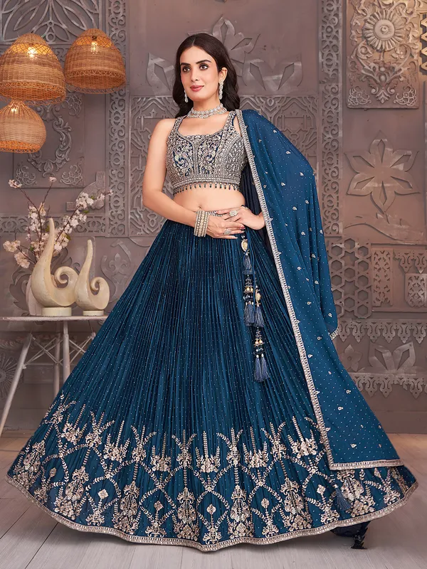 Rama blue sweetheart silk lehenga choli