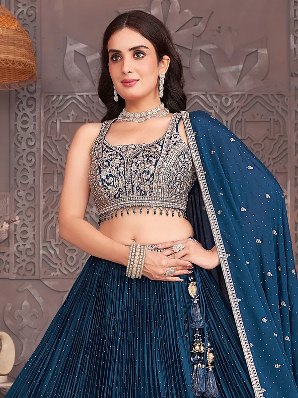 Rama blue sweetheart silk lehenga choli