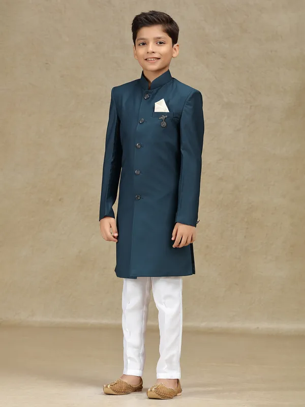 Rama blue terry rayon wedding wear indowestern