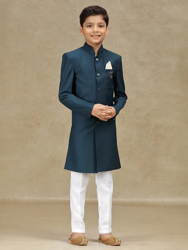 Rama blue terry rayon wedding wear indowestern