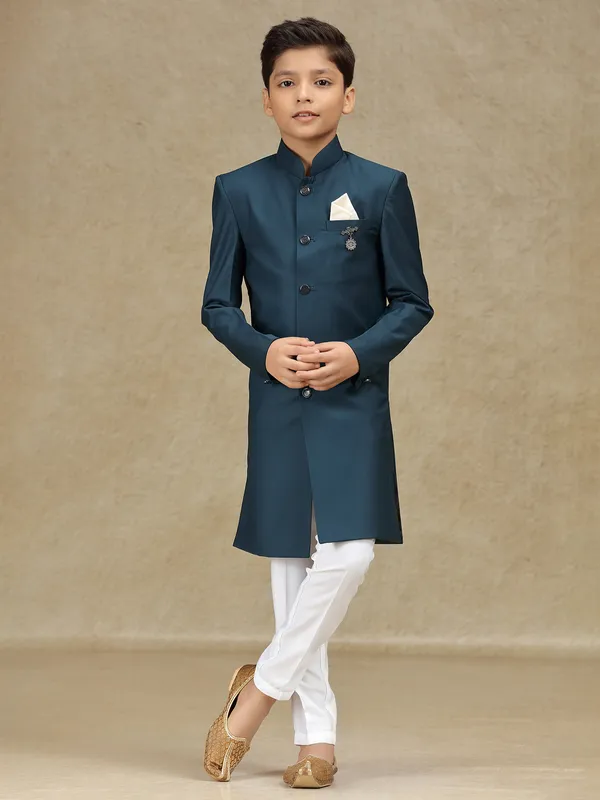 Rama blue terry rayon wedding wear indowestern