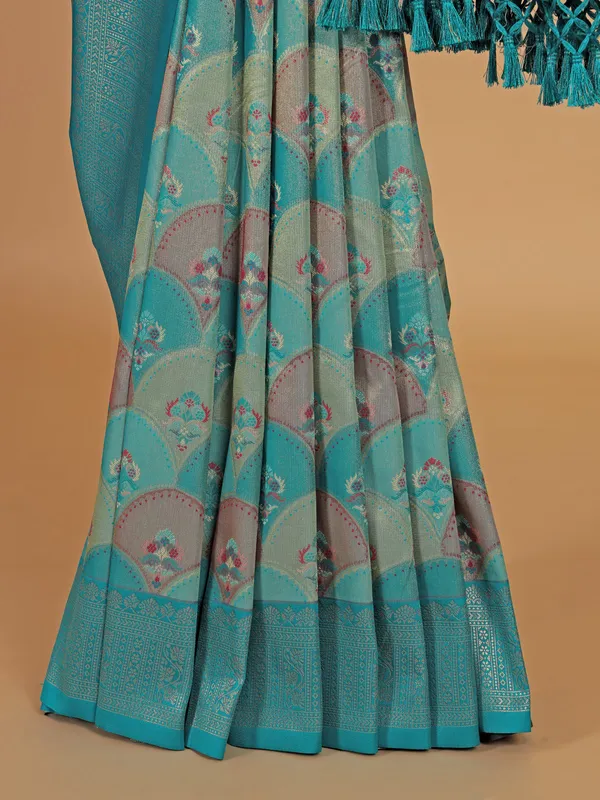 Rama blue wedding grace silk saree