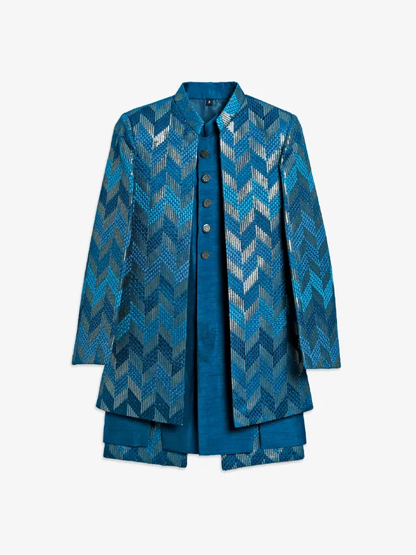 Rama blue wedding indowestern in silk