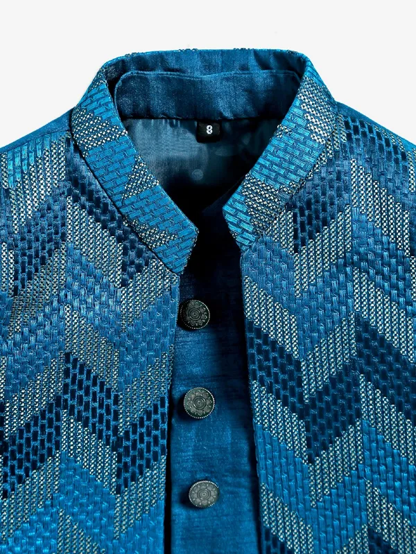 Rama blue wedding indowestern in silk