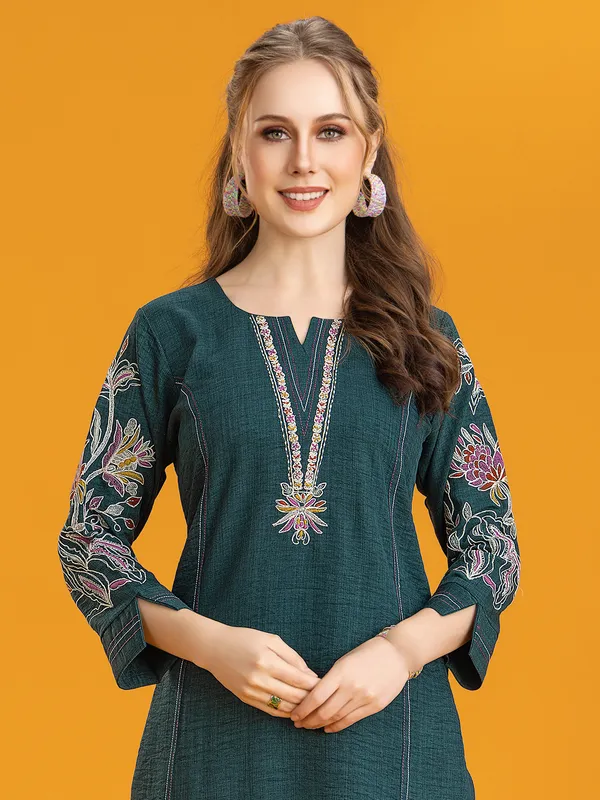 Rama blue women embellished straight kurta set