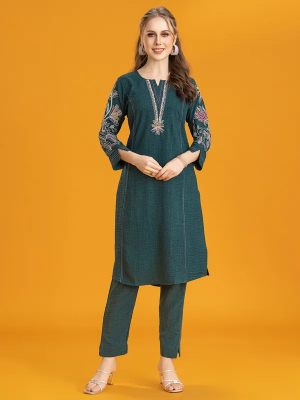 Rama blue women embellished straight kurta set
