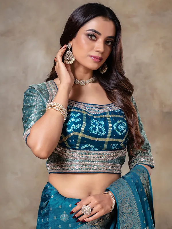 Rama blue zari weaving dola silk saree