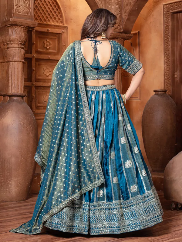 Rama Blue zari worked silk lehenga choli for wedding