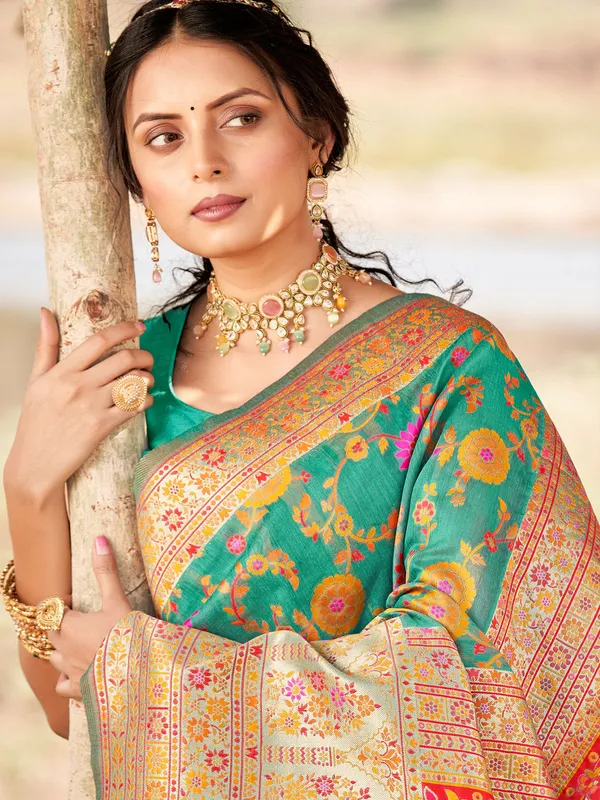 Rama geen self weaving saree
