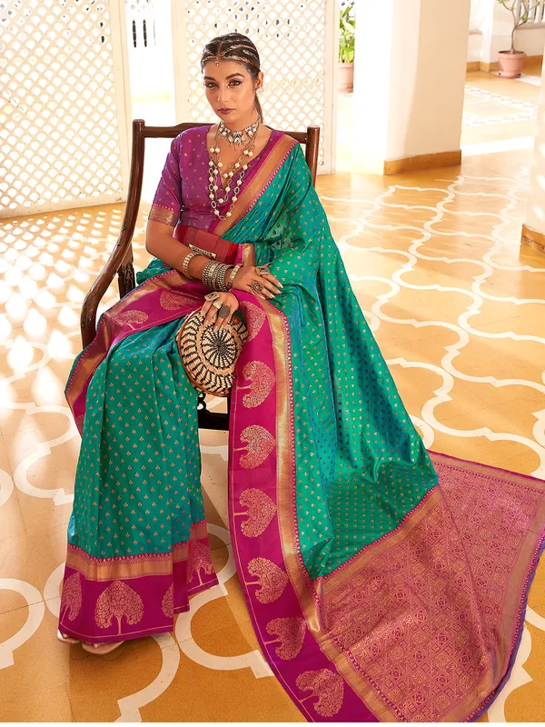 Rama green and banarasi silk saree