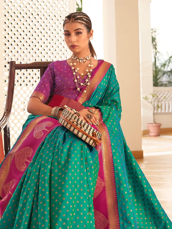 Rama green and banarasi silk saree