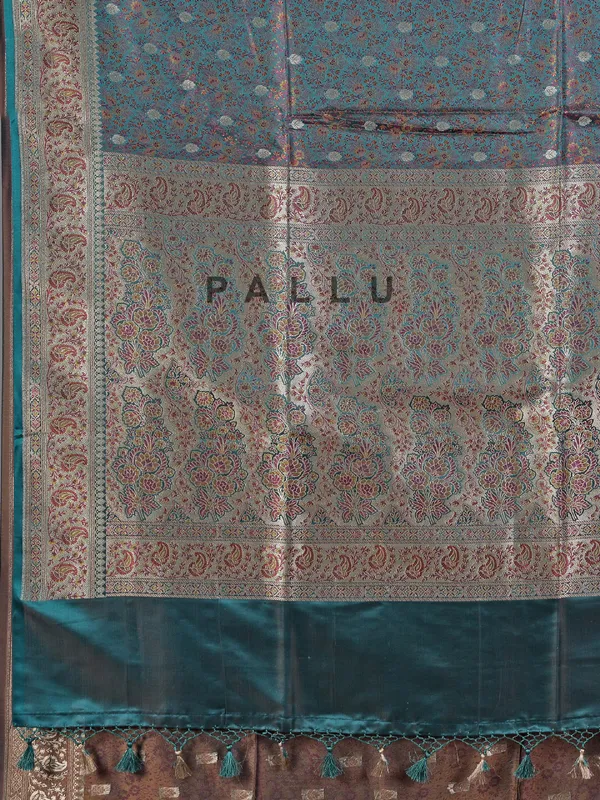 Rama green and brown art silk saree with zari weaving