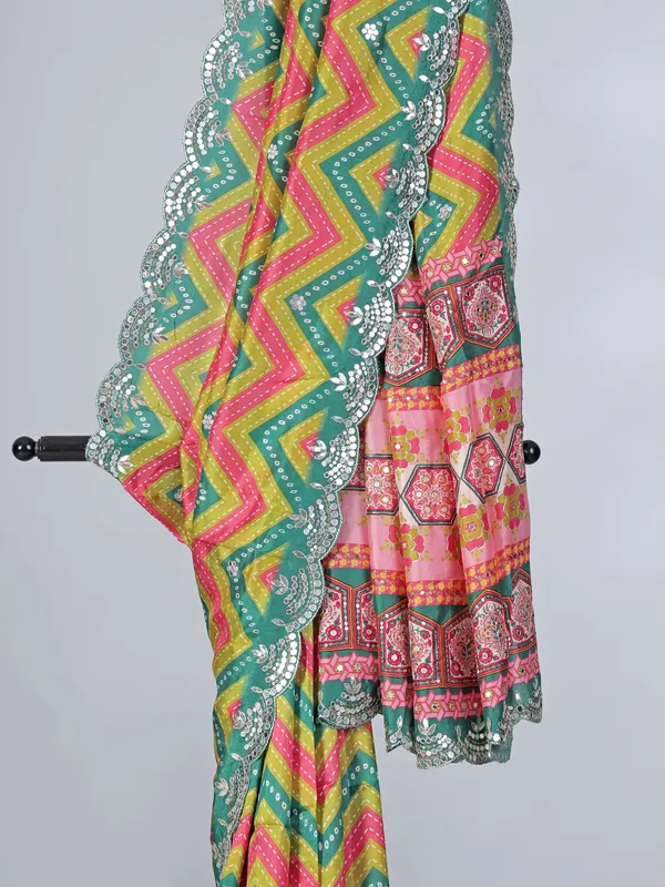 Rama green and olive crepe silk festive saree