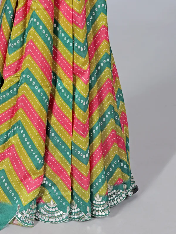 Rama green and olive crepe silk festive saree