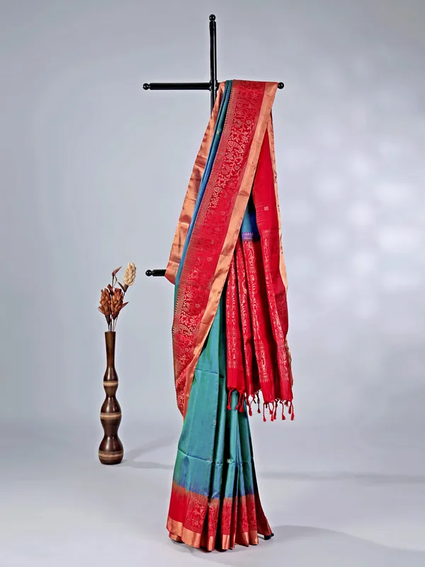 Rama green banglori silk saree with zari detailing