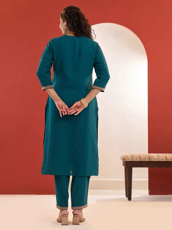 Rama green cotton silk kurti set with dupatta