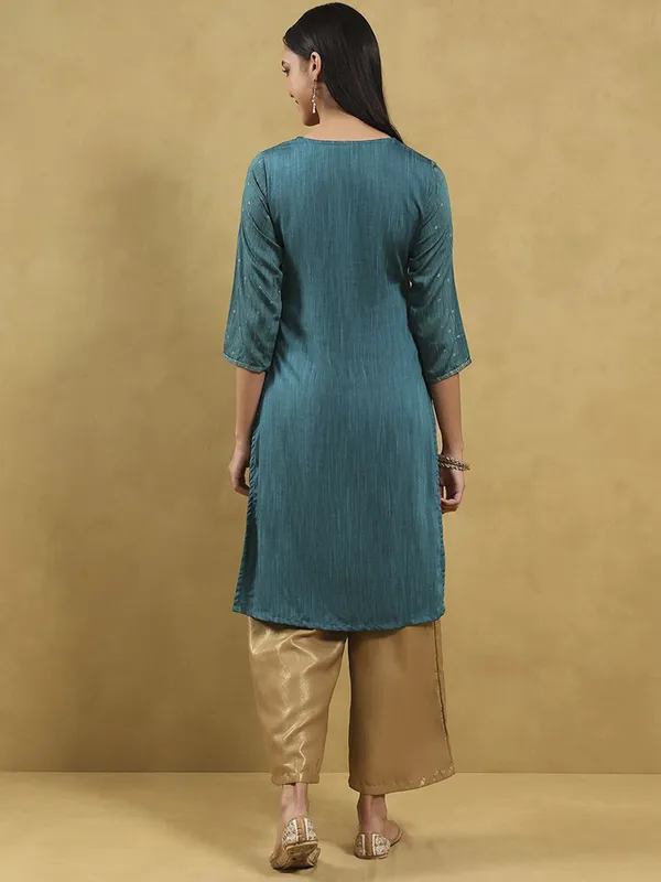 Rama green cotton silk kurti with zari work