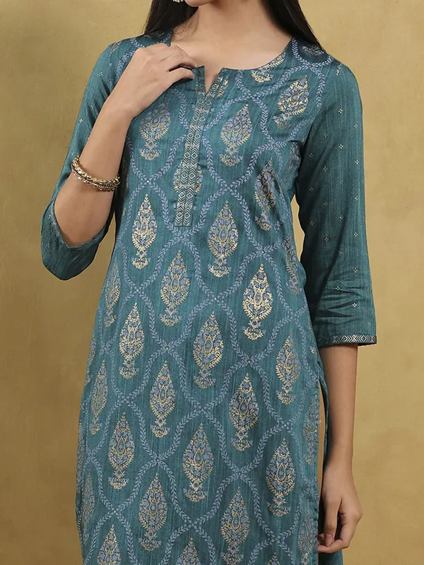 Rama green cotton silk kurti with zari work