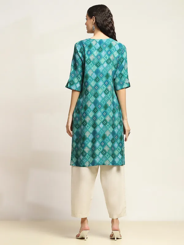 Rama green cotton silk printed kurti